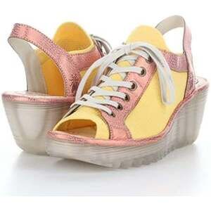 Fly London Yedu Lace-Up Leather Wedge Sandals Pink Yellow Size 41 US 10 10.5